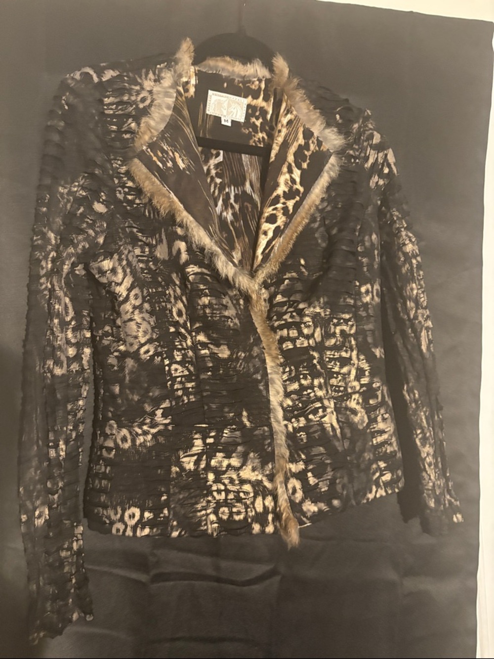 Vintage Alberto Makali Leopard-Print Faux Fur Trim Blazer - Black/Brown